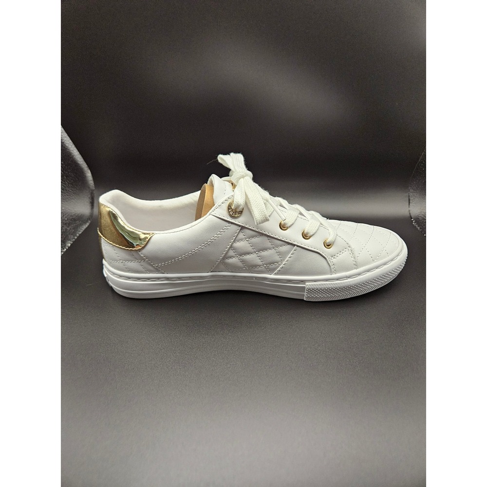 Guess Womens White Quilted Gold Accent Low Top Fashion Sneakers Size 9M - Picture 3 of 14